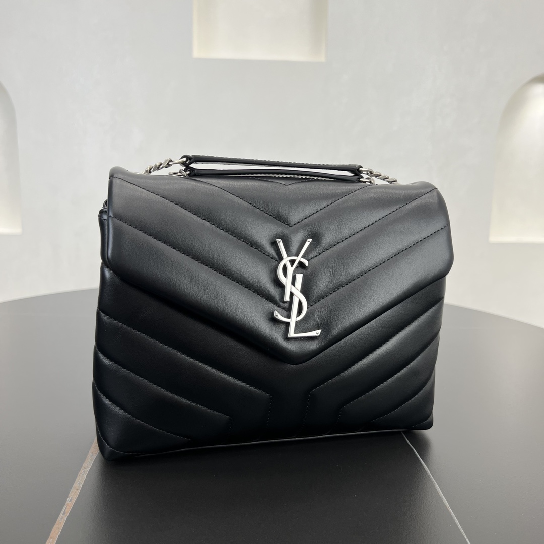 Saint Laurent Loulou Small Quilted Calfskin Shoulder Bag Handbag Black 494699 Silver